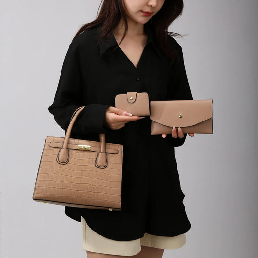 Luxury Feel Handbag 3-Piece Set - Lotus Pearl Clothing,  -  []