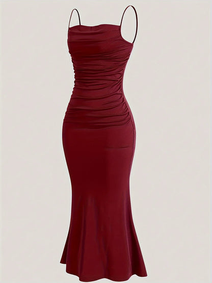 Patty - Solid Color Ruched Cami Dress - Lotus Pearl Clothing,  -  []