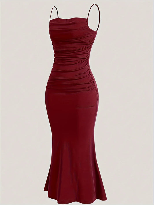 Patty - Solid Color Ruched Cami Dress - Lotus Pearl Clothing,  -  []
