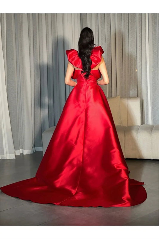 Lena - Elegant Evening Red Satin Mermaid Dress - Lotus Pearl Clothing,  -  []