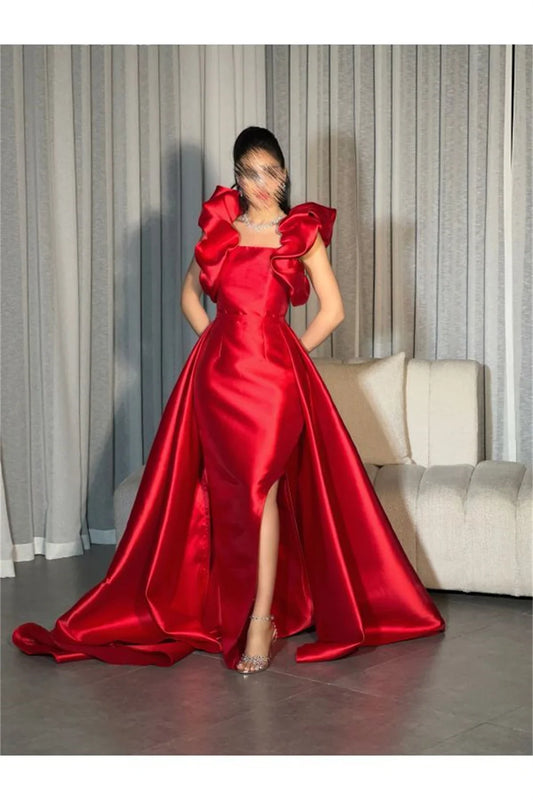 Lena - Elegant Evening Red Satin Mermaid Dress - Lotus Pearl Clothing,  -  []