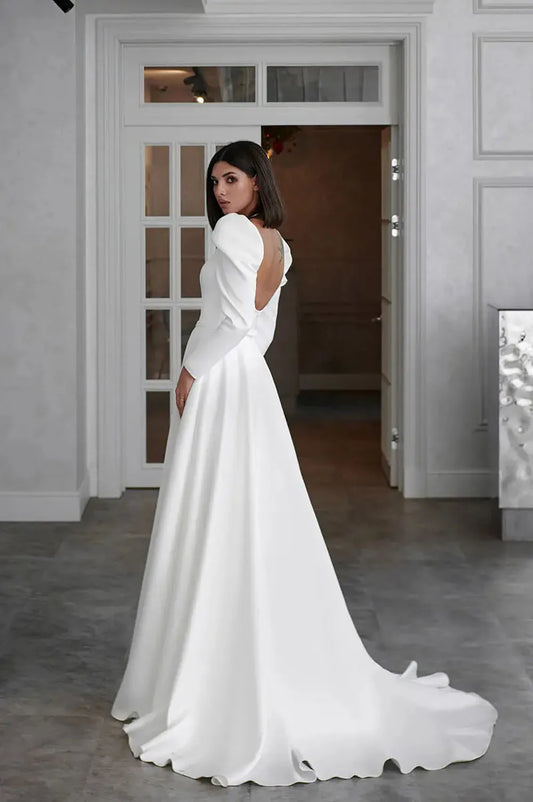 Bonnie - Elegant A Line Long Sleeves Side Split Gown - Lotus Pearl Clothing,  -  []