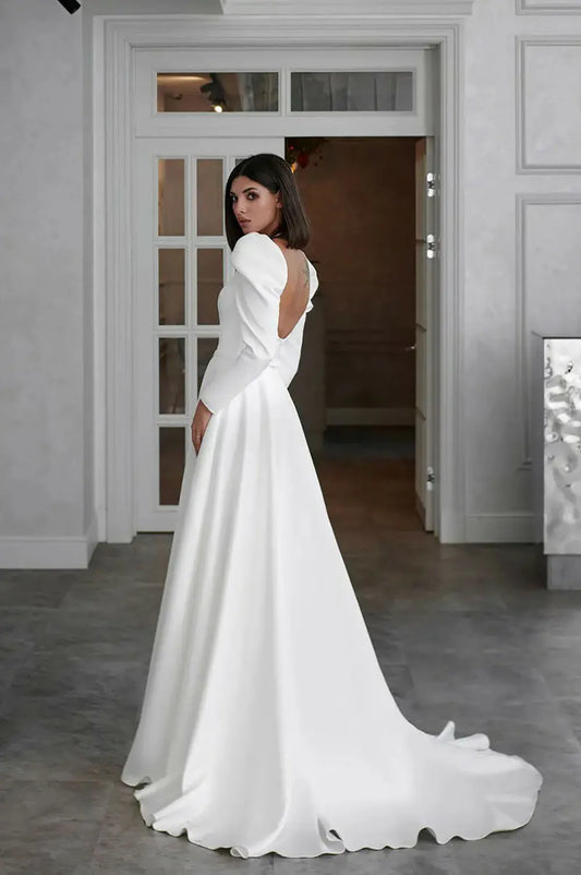 Bonnie - Elegant A Line Long Sleeves Side Split Gown - Lotus Pearl Clothing,  -  []