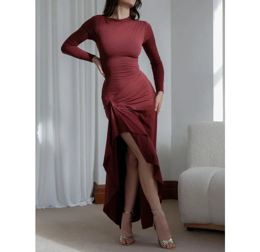Mel - Long Sleeved Slim Fit Elastic Dress - Lotus Pearl Clothing,  -  []