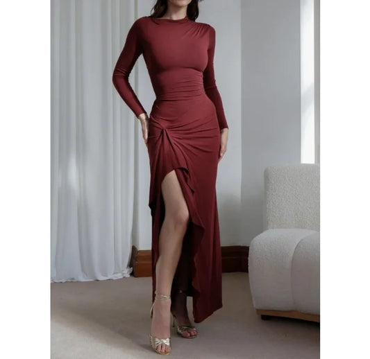 Mel - Long Sleeved Slim Fit Elastic Dress - Lotus Pearl Clothing,  -  []