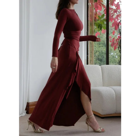Mel - Long Sleeved Slim Fit Elastic Dress - Lotus Pearl Clothing,  -  []