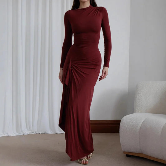 Mel - Long Sleeved Slim Fit Elastic Dress - Lotus Pearl Clothing,  -  []