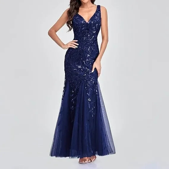 Sinatra - Elegant V-neck Sequin Sleeveless Dress - Lotus Pearl Clothing,  -  []