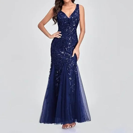 Sinatra - Elegant V-neck Sequin Sleeveless Dress - Lotus Pearl Clothing,  -  []