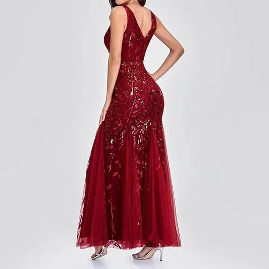 Sinatra - Elegant V-neck Sequin Sleeveless Dress - Lotus Pearl Clothing,  -  []