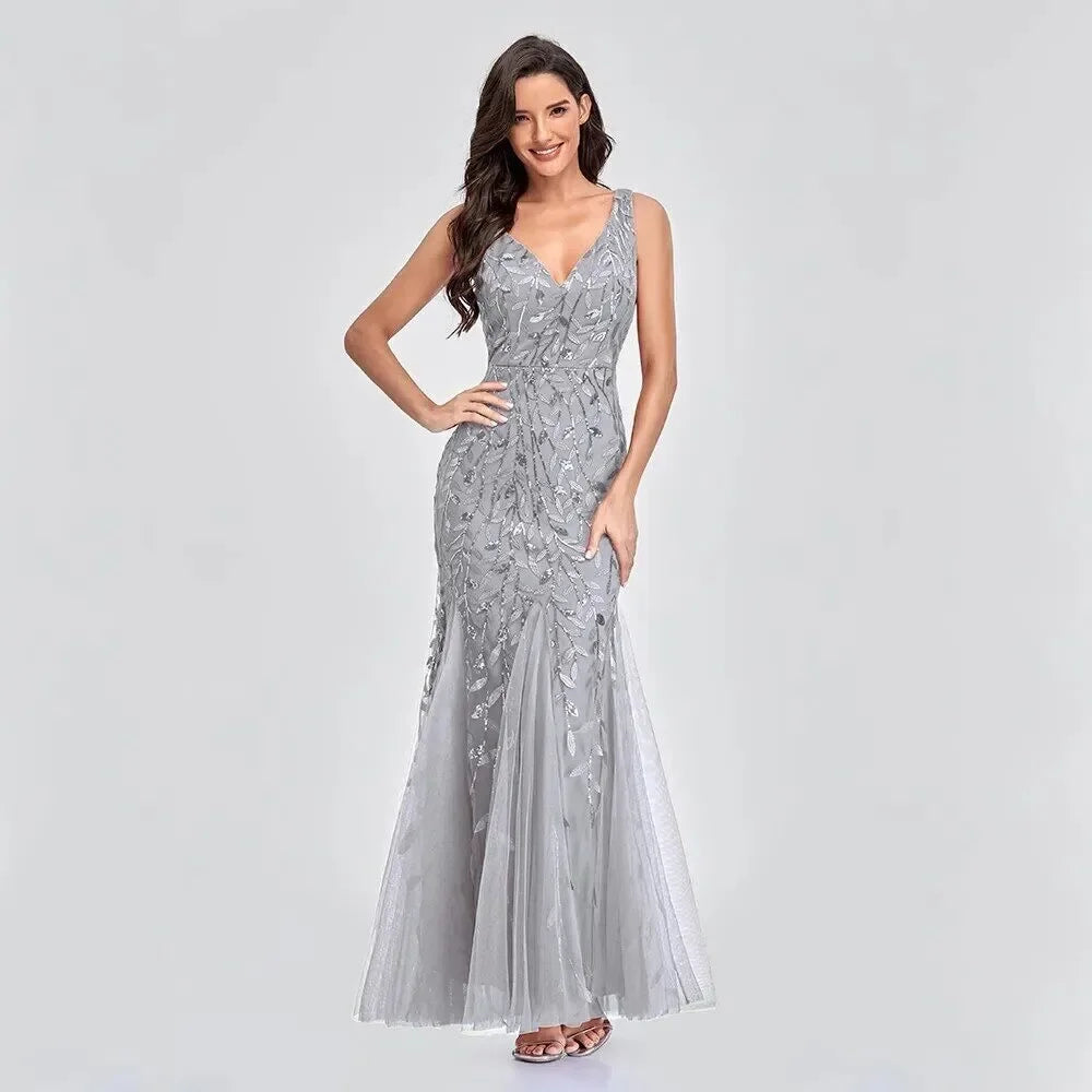 Sinatra - Elegant V-neck Sequin Sleeveless Dress - Lotus Pearl Clothing,  -  []