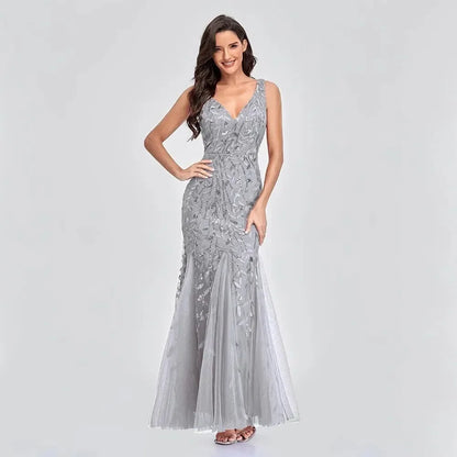 Sinatra - Elegant V-neck Sequin Sleeveless Dress - Lotus Pearl Clothing,  -  []