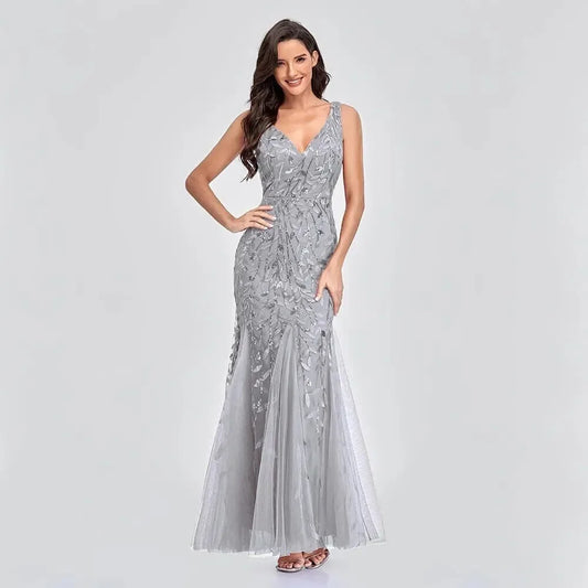 Sinatra - Elegant V-neck Sequin Sleeveless Dress - Lotus Pearl Clothing,  -  []
