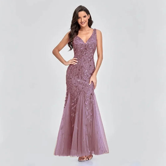 Sinatra - Elegant V-neck Sequin Sleeveless Dress - Lotus Pearl Clothing,  -  []