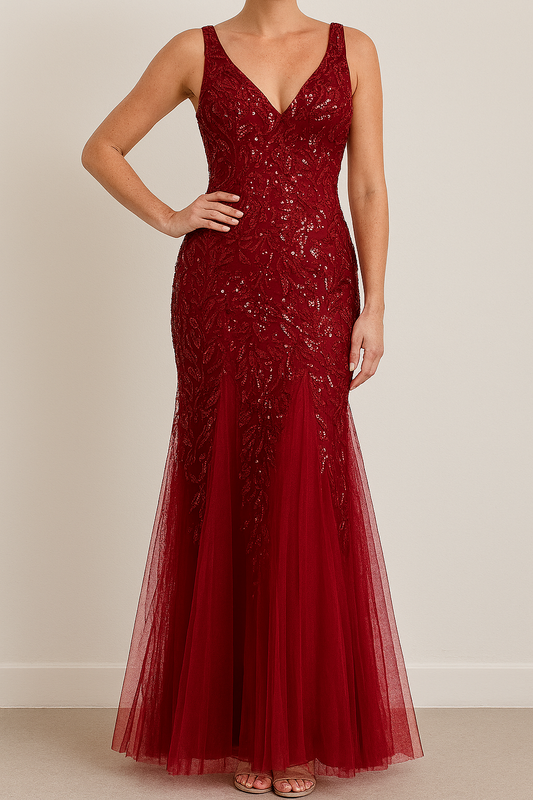 Sinatra - Elegant V-neck Sequin Sleeveless Dress - Lotus Pearl Clothing,  -  []