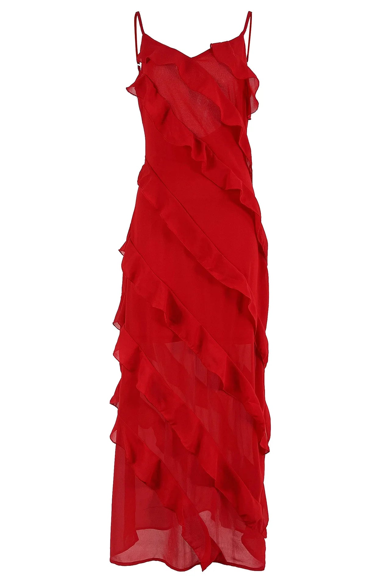 Taylor - Ruffles Chiffon Maxi Backlesss Dress - Lotus Pearl Clothing,  -  []