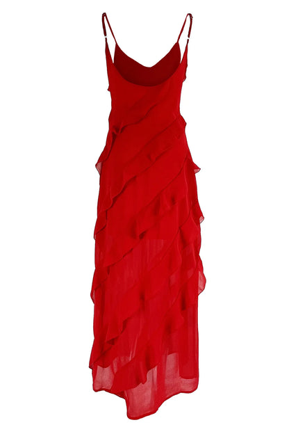 Taylor - Ruffles Chiffon Maxi Backlesss Dress - Lotus Pearl Clothing,  -  []