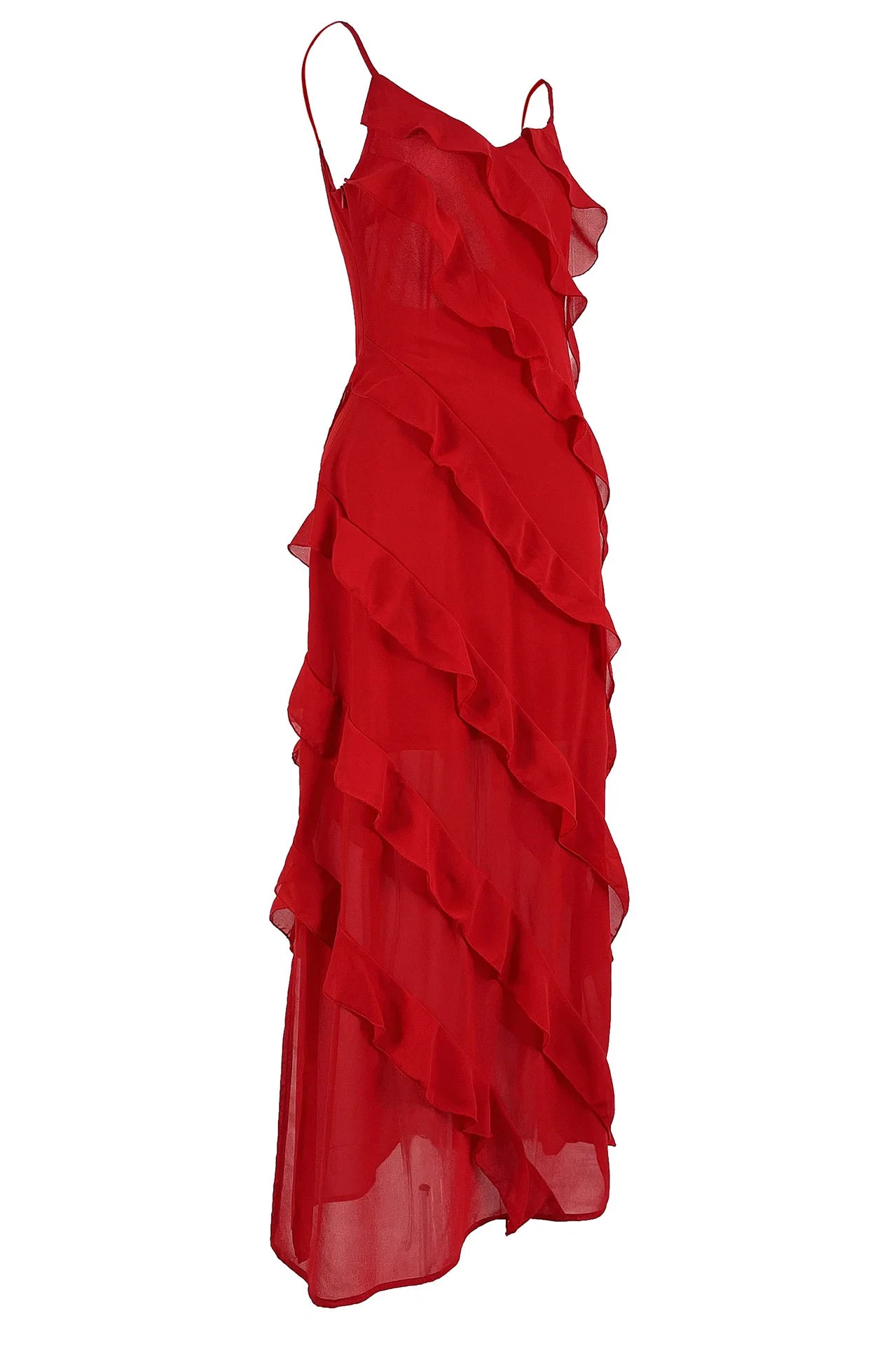 Taylor - Ruffles Chiffon Maxi Backlesss Dress - Lotus Pearl Clothing,  -  []