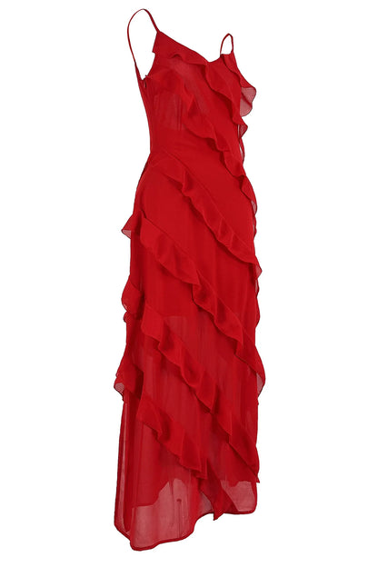 Taylor - Ruffles Chiffon Maxi Backlesss Dress - Lotus Pearl Clothing,  -  []