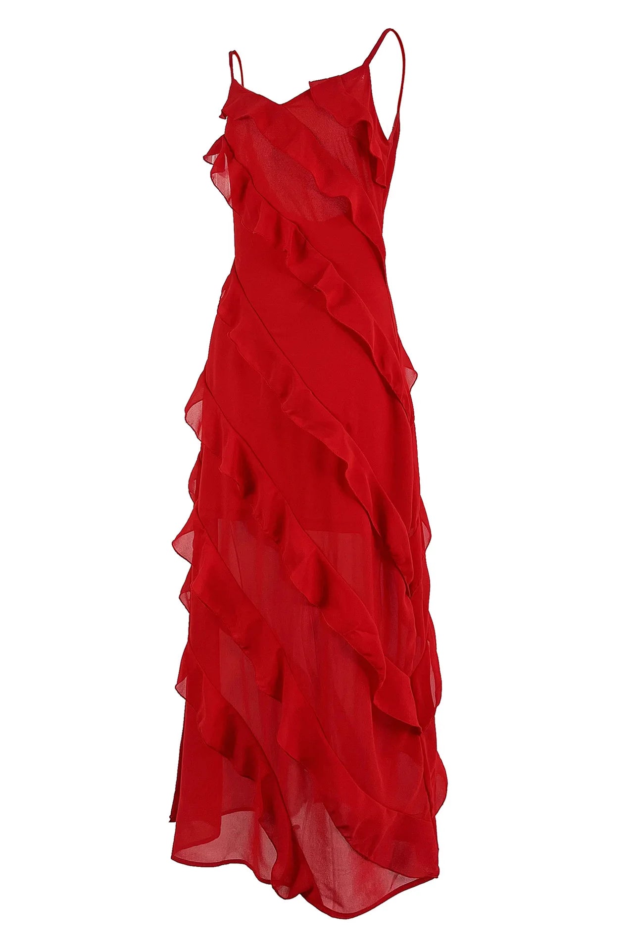 Taylor - Ruffles Chiffon Maxi Backlesss Dress - Lotus Pearl Clothing,  -  []