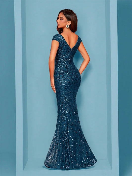 Denise - Elegant Blue Evening Mermaid Formal Sequins Dress - Lotus Pearl Clothing,  -  []