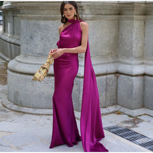 Coraline - Satin Ribbon Party Halter Backless Off Shoulder Gown - Lotus Pearl Clothing,  -  []